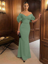 Mermaid Satin Floor-Length Off-Shoulder Ruffles Corset Formal Dresses