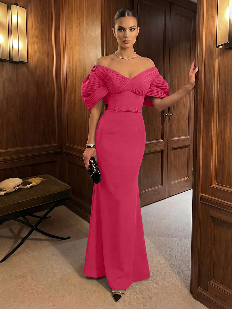 Mermaid Satin Floor-Length Off-Shoulder Ruffles Corset Formal Dresses