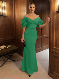 Mermaid Satin Floor-Length Off-Shoulder Ruffles Corset Formal Dresses