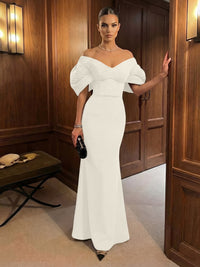 Mermaid Satin Floor-Length Off-Shoulder Ruffles Corset Formal Dresses