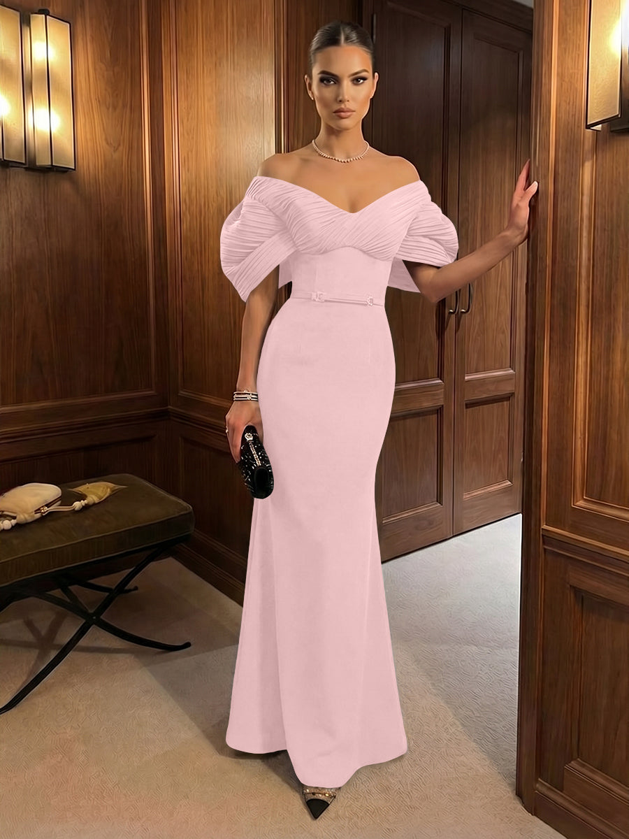 Mermaid Satin Floor-Length Off-Shoulder Ruffles Corset Formal Dresses