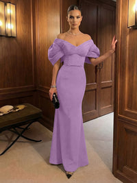 Mermaid Satin Floor-Length Off-Shoulder Ruffles Corset Formal Dresses