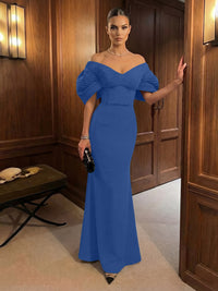 Mermaid Satin Floor-Length Off-Shoulder Ruffles Corset Formal Dresses