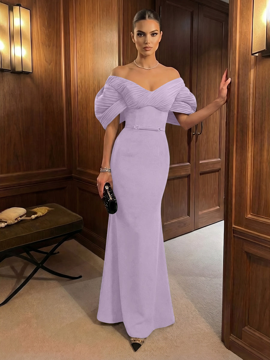 Mermaid Satin Floor-Length Off-Shoulder Ruffles Corset Formal Dresses