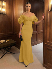 Mermaid Satin Floor-Length Off-Shoulder Ruffles Corset Formal Dresses