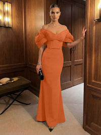 Mermaid Satin Floor-Length Off-Shoulder Ruffles Corset Formal Dresses