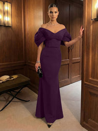 Mermaid Satin Floor-Length Off-Shoulder Ruffles Corset Formal Dresses