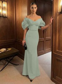 Mermaid Satin Floor-Length Off-Shoulder Ruffles Corset Formal Dresses
