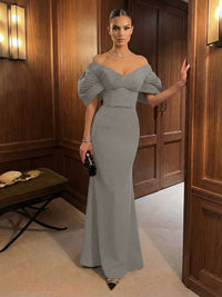 Mermaid Satin Floor-Length Off-Shoulder Ruffles Corset Formal Dresses