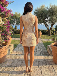 Jacquard Sheath High Neck 3D Flowers Formal Dresses