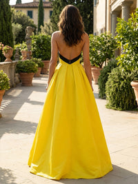 A-Line Halter Deep V-Neck Satin Mixed Color Floor-Length Formal Dresses