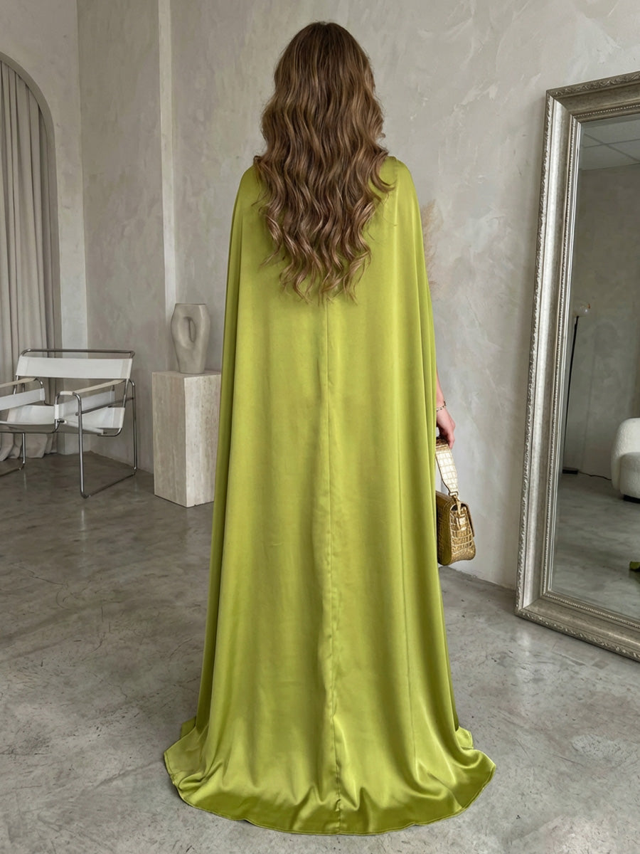 Sheath Satin Square Neck Floor-Length Formal Dresses with Cape