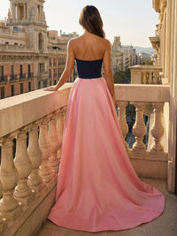 Satin Sheath/Column Strapless Floor-Length Formal Dresses with Sweep Train