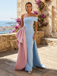 Satin Sheath/Column One Shoulder Floor-Length Formal Dresses with Sweep Train
