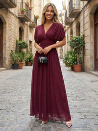 Chiffon A-Line/Princess V-Neck Floor-Length Formal Dresses with Ruched Waist