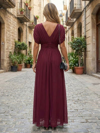 Chiffon A-Line/Princess V-Neck Floor-Length Formal Dresses with Ruched Waist