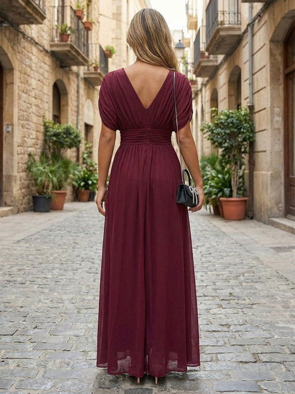 Chiffon A-Line/Princess V-Neck Floor-Length Formal Dresses with Ruched Waist