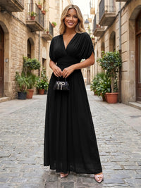 Chiffon A-Line/Princess V-Neck Floor-Length Formal Dresses with Ruched Waist