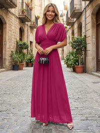 Chiffon A-Line/Princess V-Neck Floor-Length Formal Dresses with Ruched Waist