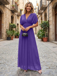 Chiffon A-Line/Princess V-Neck Floor-Length Formal Dresses with Ruched Waist