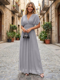 Chiffon A-Line/Princess V-Neck Floor-Length Formal Dresses with Ruched Waist
