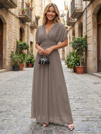 Chiffon A-Line/Princess V-Neck Floor-Length Formal Dresses with Ruched Waist