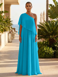 Chiffon A-Line/Princess One Shoulder Floor-Length Formal Dresses with Pleated