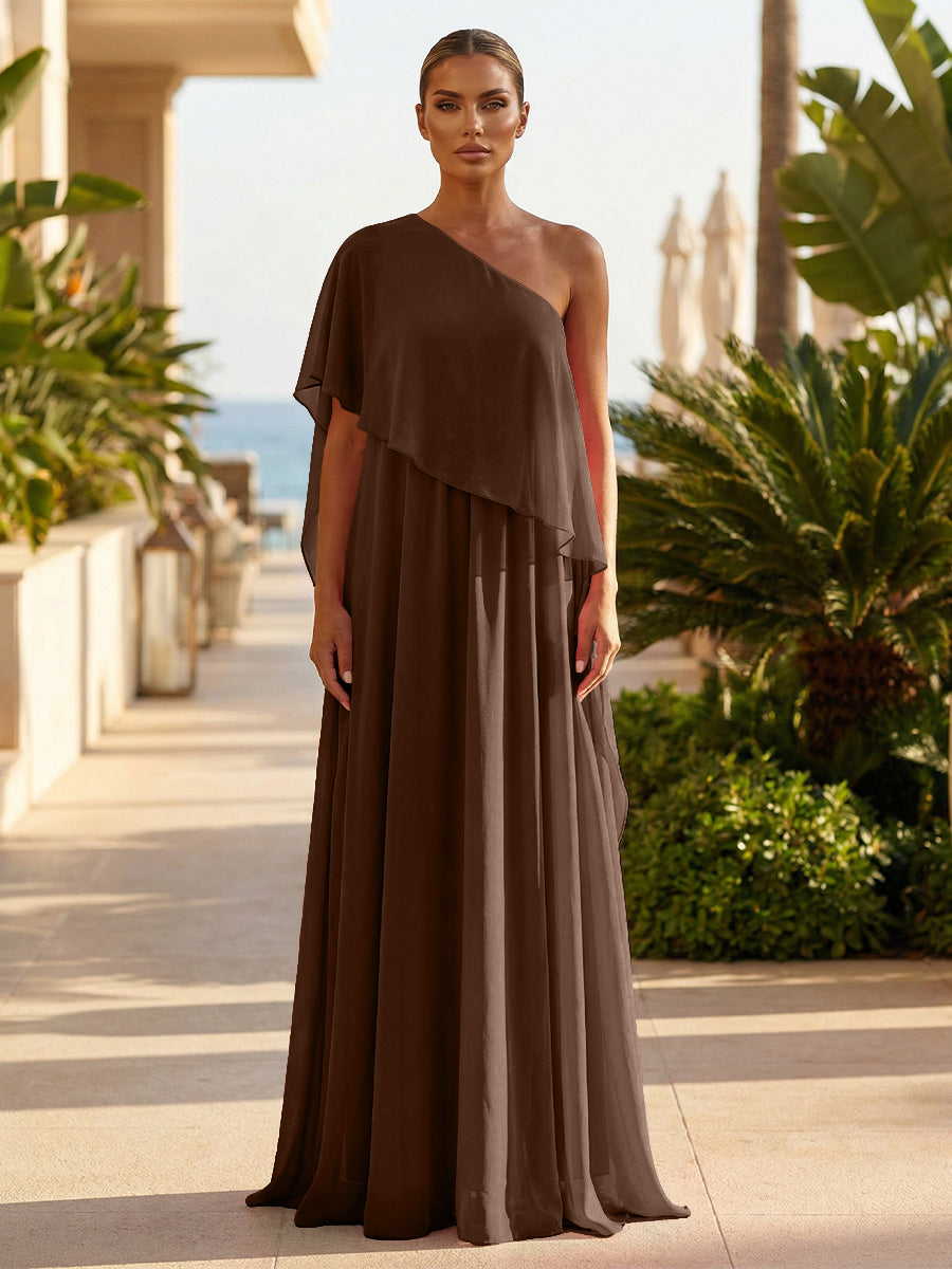 Chiffon A-Line/Princess One Shoulder Floor-Length Formal Dresses with Pleated
