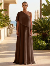 Chiffon A-Line/Princess One Shoulder Floor-Length Formal Dresses with Pleated