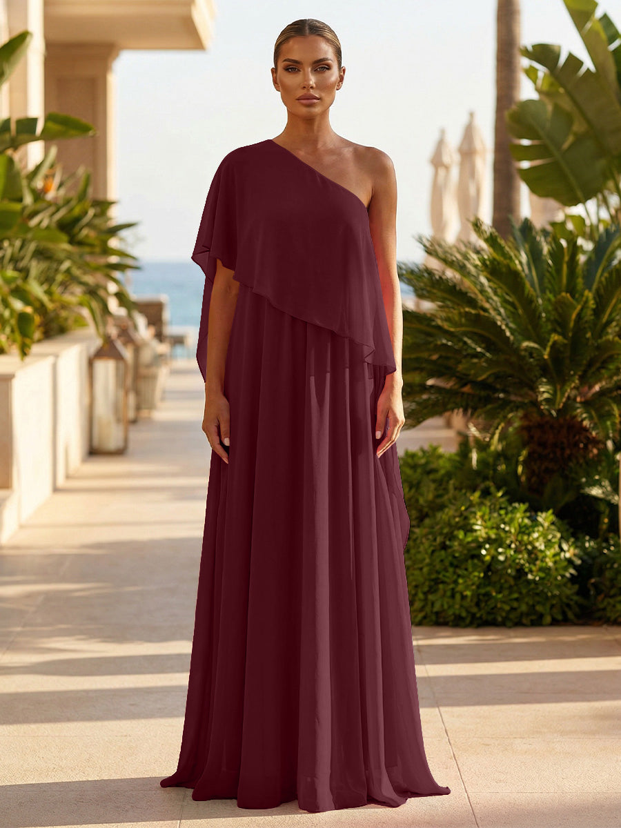 Chiffon A-Line/Princess One Shoulder Floor-Length Formal Dresses with Pleated