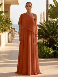 Chiffon A-Line/Princess One Shoulder Floor-Length Formal Dresses with Pleated