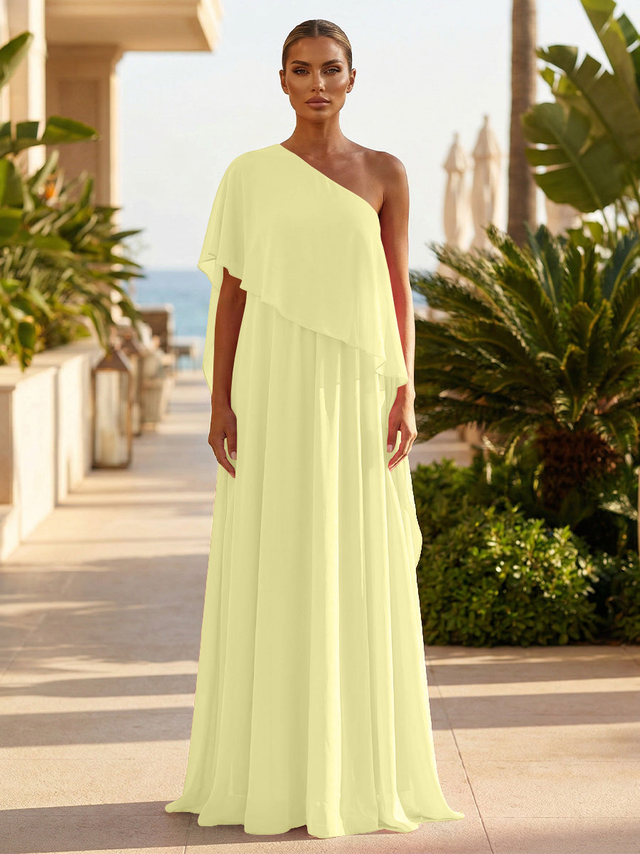 Chiffon A-Line/Princess One Shoulder Floor-Length Formal Dresses with Pleated