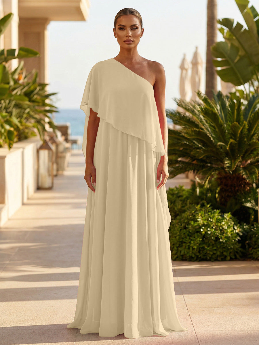 Chiffon A-Line/Princess One Shoulder Floor-Length Formal Dresses with Pleated