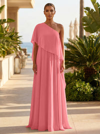 Chiffon A-Line/Princess One Shoulder Floor-Length Formal Dresses with Pleated