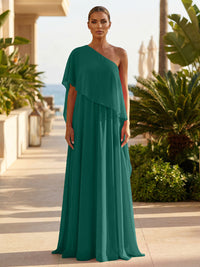 Chiffon A-Line/Princess One Shoulder Floor-Length Formal Dresses with Pleated