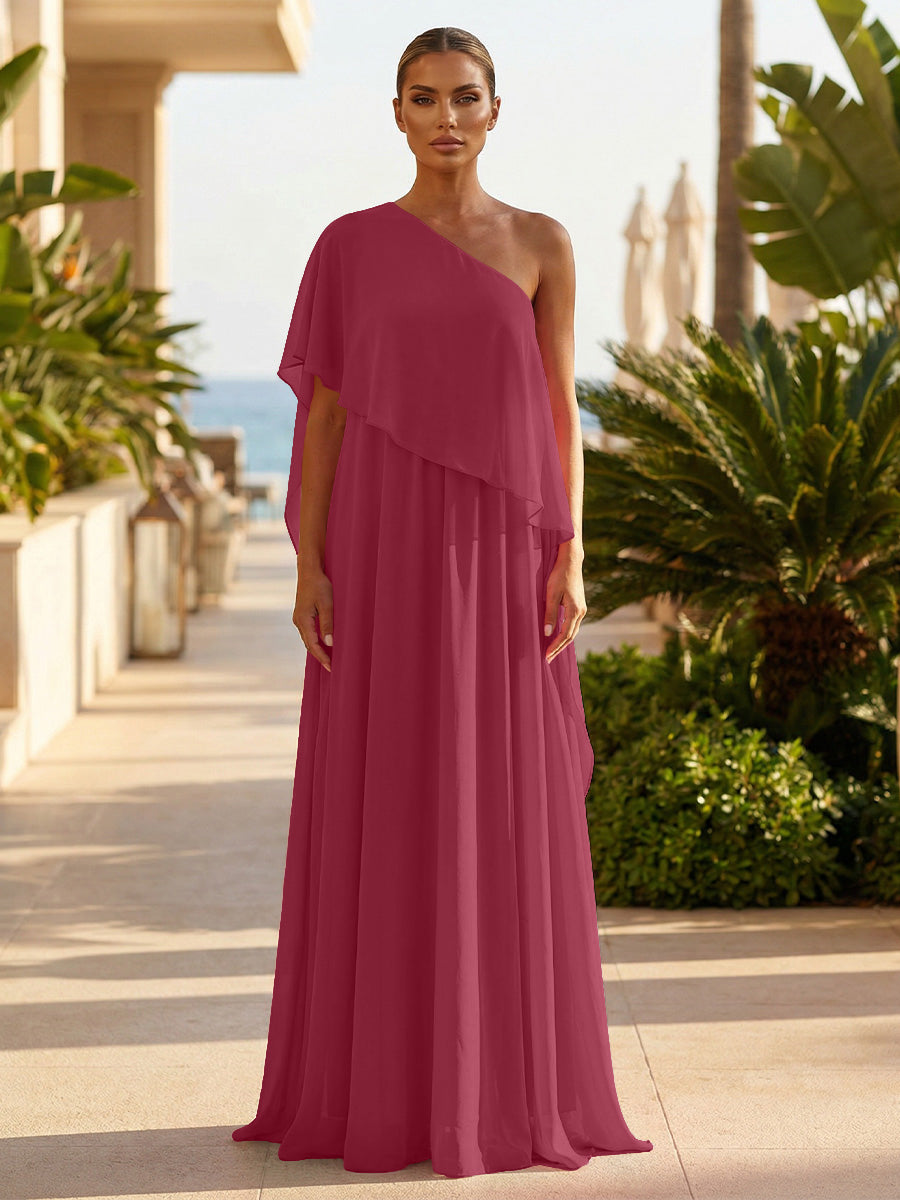 Chiffon A-Line/Princess One Shoulder Floor-Length Formal Dresses with Pleated