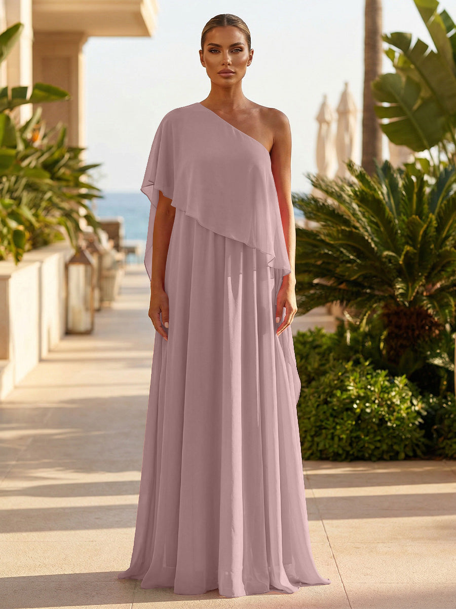 Chiffon A-Line/Princess One Shoulder Floor-Length Formal Dresses with Pleated