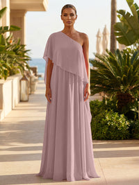 Chiffon A-Line/Princess One Shoulder Floor-Length Formal Dresses with Pleated