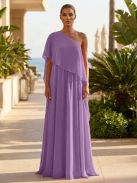 Chiffon A-Line/Princess One Shoulder Floor-Length Formal Dresses with Pleated
