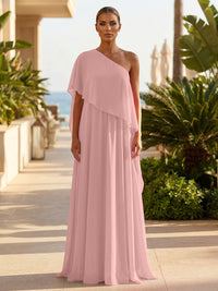 Chiffon A-Line/Princess One Shoulder Floor-Length Formal Dresses with Pleated