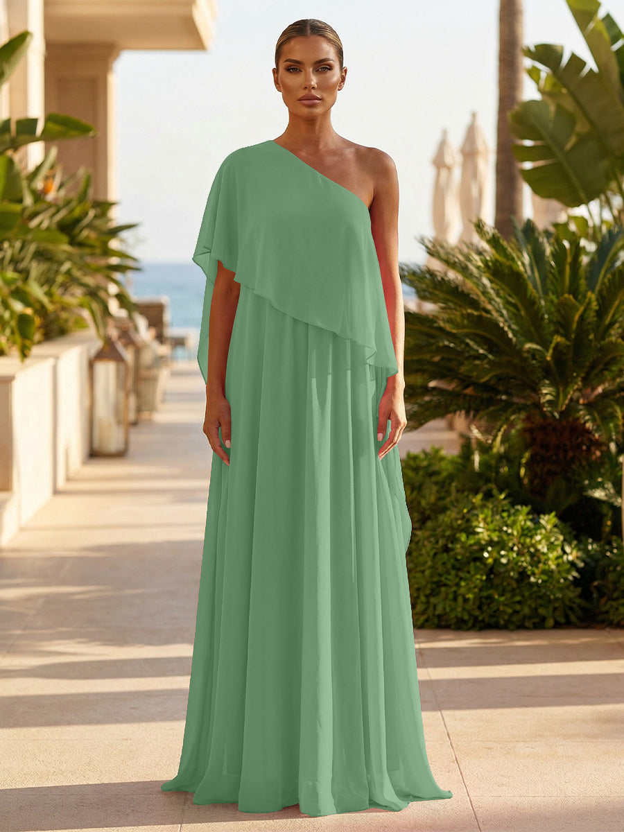 Chiffon A-Line/Princess One Shoulder Floor-Length Formal Dresses with Pleated
