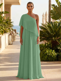 Chiffon A-Line/Princess One Shoulder Floor-Length Formal Dresses with Pleated
