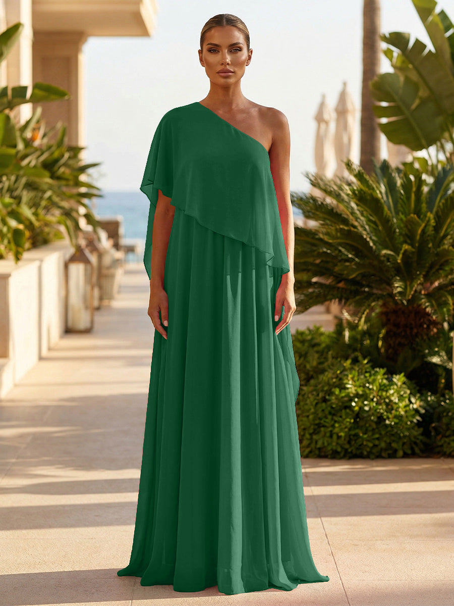 Chiffon A-Line/Princess One Shoulder Floor-Length Formal Dresses with Pleated