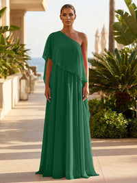 Chiffon A-Line/Princess One Shoulder Floor-Length Formal Dresses with Pleated