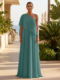 Chiffon A-Line/Princess One Shoulder Floor-Length Formal Dresses with Pleated