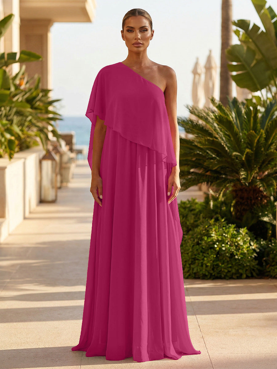 Chiffon A-Line/Princess One Shoulder Floor-Length Formal Dresses with Pleated
