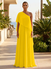 Chiffon A-Line/Princess One Shoulder Floor-Length Formal Dresses with Pleated