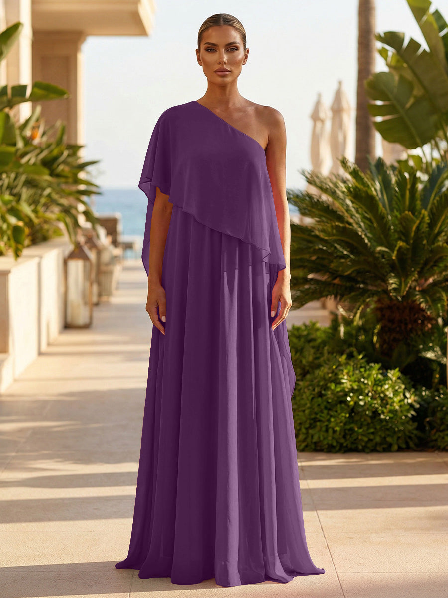 Chiffon A-Line/Princess One Shoulder Floor-Length Formal Dresses with Pleated