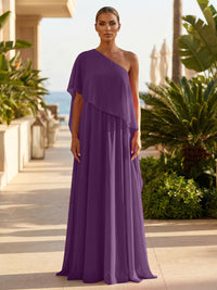 Chiffon A-Line/Princess One Shoulder Floor-Length Formal Dresses with Pleated