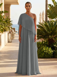 Chiffon A-Line/Princess One Shoulder Floor-Length Formal Dresses with Pleated
